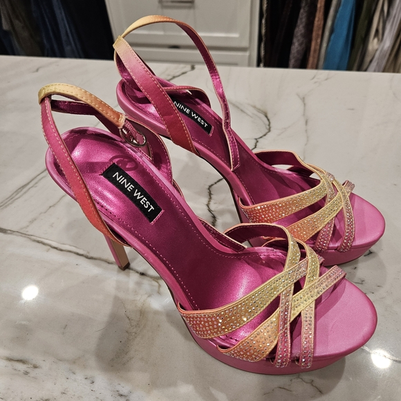Nine West Shoes - Nine West Pink and Gold Rhinestone Strappy Heels
